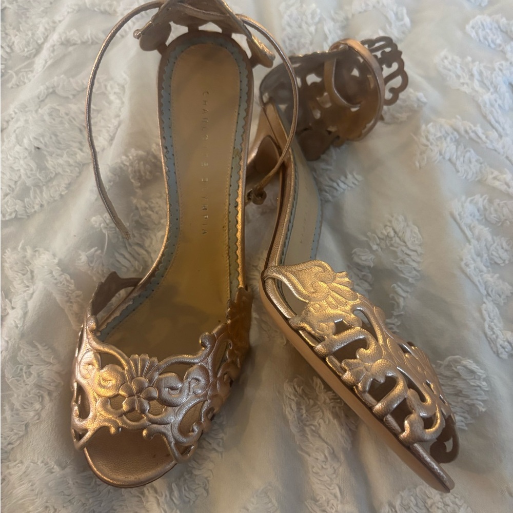 Charlotte Olympia bronze Floral Heels